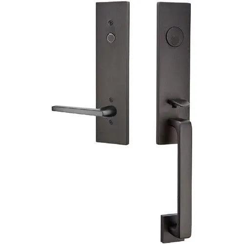 Emtek Davos Tubular Entrance Handleset With Helios Lever Flat Black