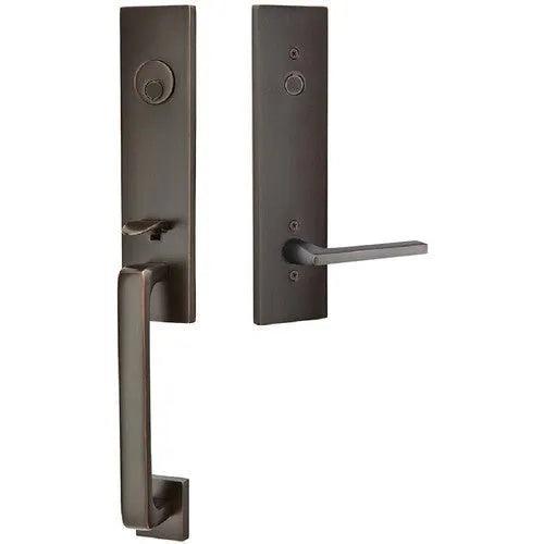 Emtek Davos Tubular Entrance Handleset With Helios Lever Oil Rubbed Bronze