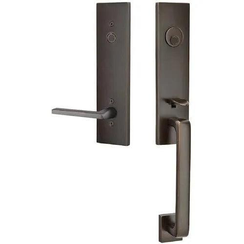 Emtek Davos Tubular Entrance Handleset With Helios Lever Oil Rubbed Bronze
