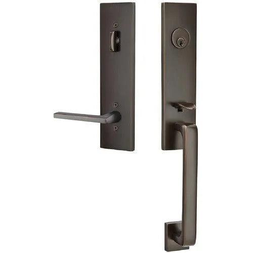 Emtek Davos Tubular Entrance Handleset With Helios Lever Oil Rubbed Bronze