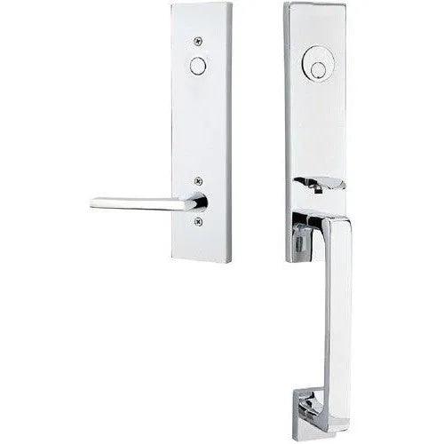 Emtek Davos Tubular Entrance Handleset With Helios Lever Polished Chrome