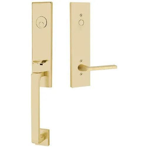 Emtek Davos Tubular Entrance Handleset With Helios Lever Satin Brass