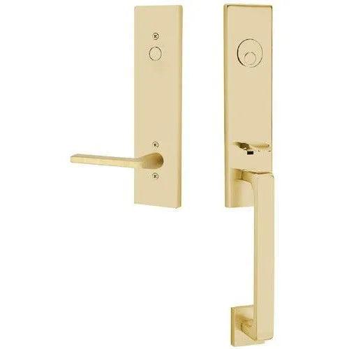 Emtek Davos Tubular Entrance Handleset With Helios Lever Satin Brass