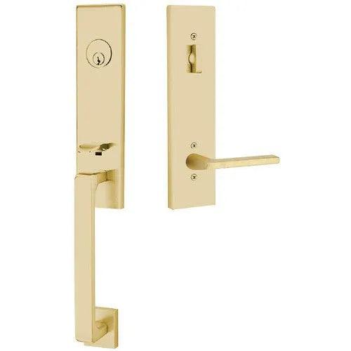 Emtek Davos Tubular Entrance Handleset With Helios Lever Satin Brass