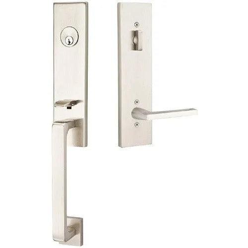 Emtek Davos Tubular Entrance Handleset With Helios Lever Satin Nickel