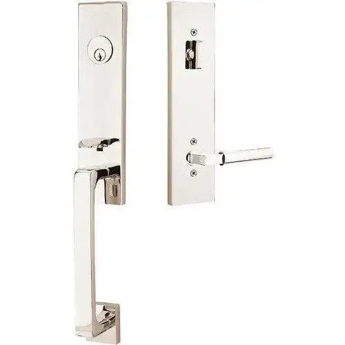 Emtek Davos Tubular Entrance Handleset With Hercules Lever in Lifetime Polished Nickel finish
