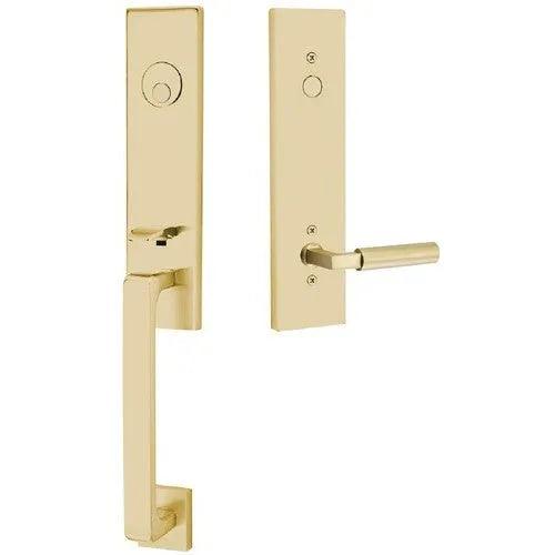 Emtek Davos Tubular Entrance Handleset With Hercules Lever Satin Brass