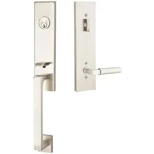 Emtek Davos Tubular Entrance Handleset With Hercules Lever in Satin Nickel finish