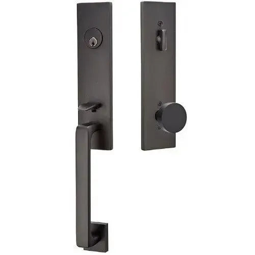 Emtek Davos Tubular Entrance Handleset With Round Knob in Flat Black finish