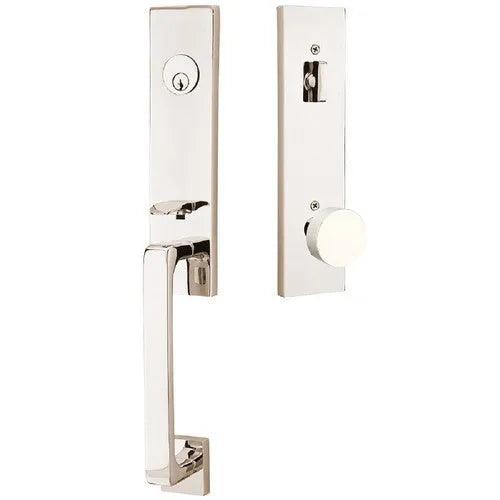 Emtek Davos Tubular Entrance Handleset With Round Knob Lifetime Polished Nickel