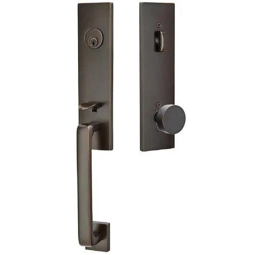 Emtek Davos Tubular Entrance Handleset With Round Knob Oil Rubbed Bronze
