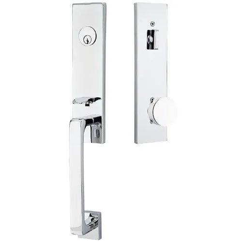 Emtek Davos Tubular Entrance Handleset With Round Knob Polished Chrome