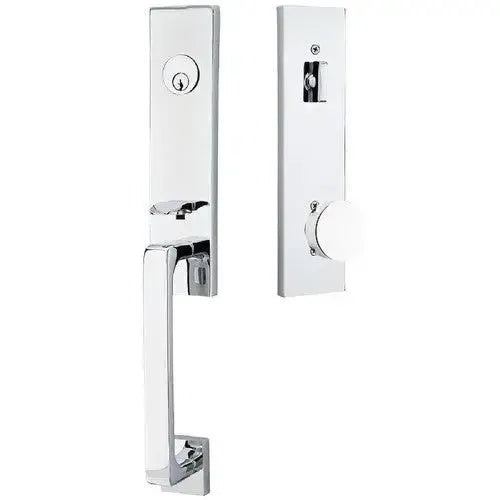 Emtek Davos Tubular Entrance Handleset With Round Knob in Polished Chrome finish