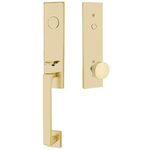 Emtek Davos Tubular Entrance Handleset With Round Knob Satin Brass
