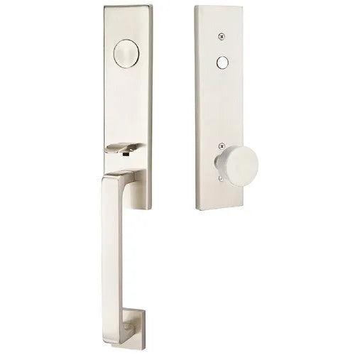 Emtek Davos Tubular Entrance Handleset With Round Knob Satin Nickel