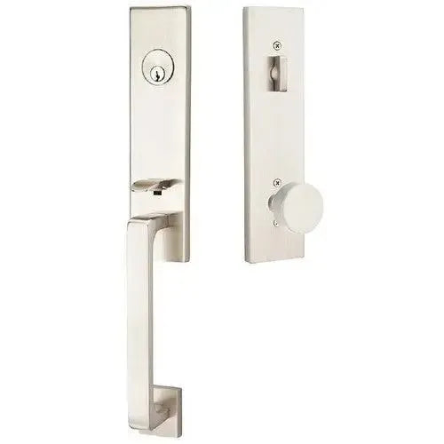 Emtek Davos Tubular Entrance Handleset With Round Knob in Satin Nickel finish