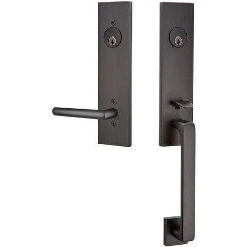Emtek Davos Tubular Entrance Handleset With Stuttgart Lever Flat Black