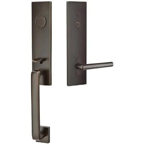 Emtek Davos Tubular Entrance Handleset With Stuttgart Lever Oil Rubbed Bronze