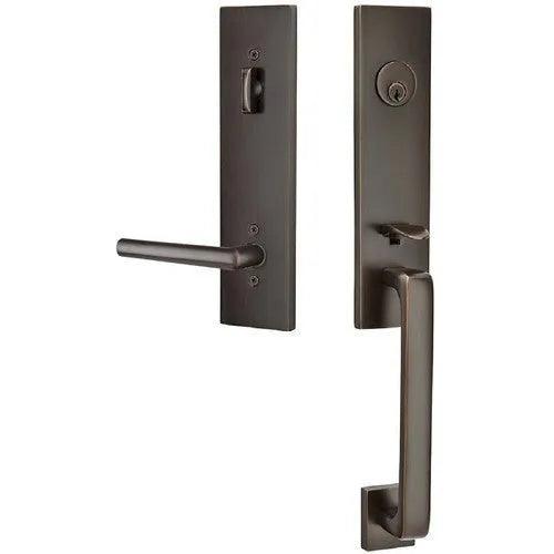 Emtek Davos Tubular Entrance Handleset With Stuttgart Lever Oil Rubbed Bronze