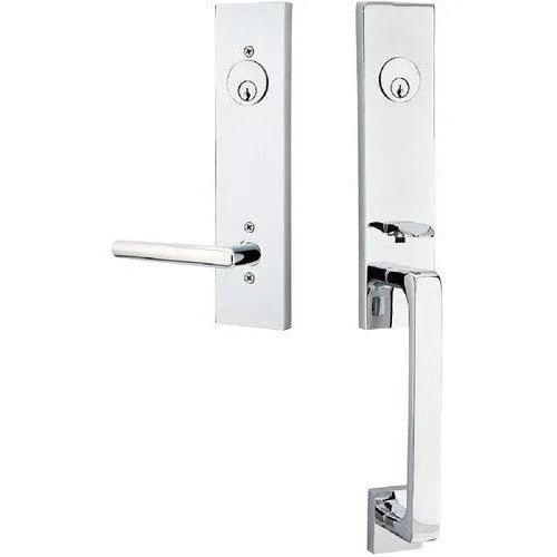 Emtek Davos Tubular Entrance Handleset With Stuttgart Lever Polished Chrome