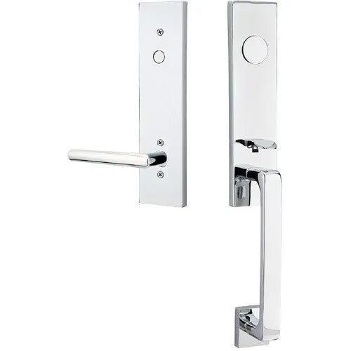 Emtek Davos Tubular Entrance Handleset With Stuttgart Lever Polished Chrome