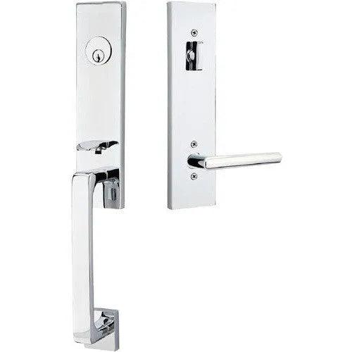 Emtek Davos Tubular Entrance Handleset With Stuttgart Lever Polished Chrome