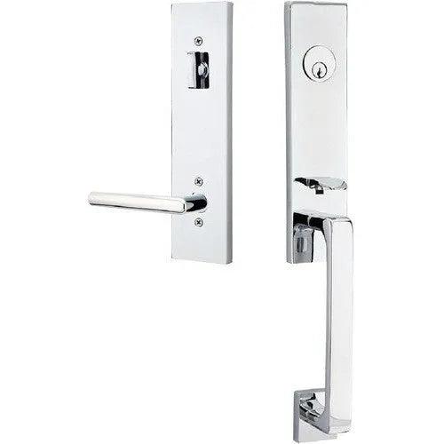 Emtek Davos Tubular Entrance Handleset With Stuttgart Lever Polished Chrome