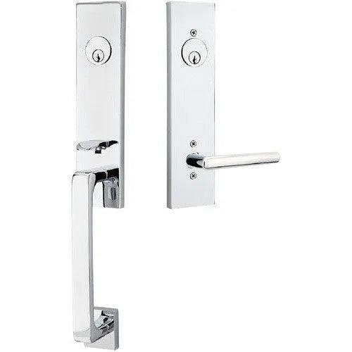 Emtek Davos Tubular Entrance Handleset With Stuttgart Lever Polished Chrome