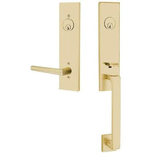 Emtek Davos Tubular Entrance Handleset With Stuttgart Lever Satin Brass