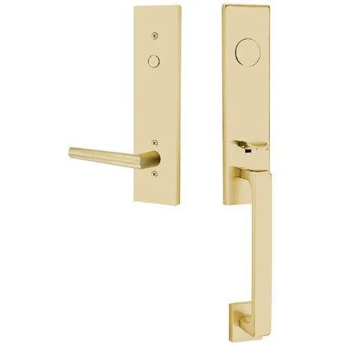 Emtek Davos Tubular Entrance Handleset With Stuttgart Lever Satin Brass