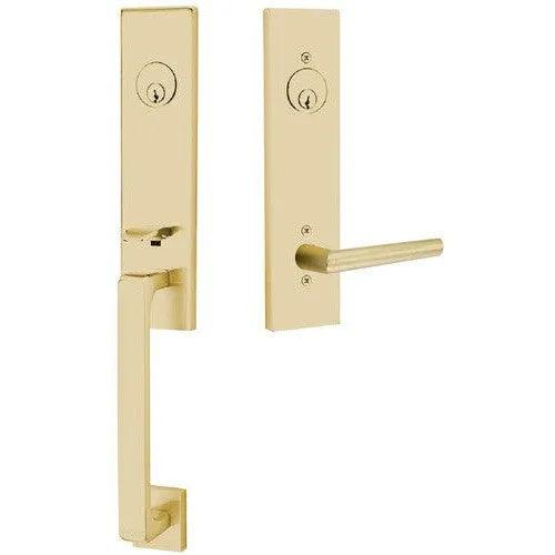 Emtek Davos Tubular Entrance Handleset With Stuttgart Lever Satin Brass