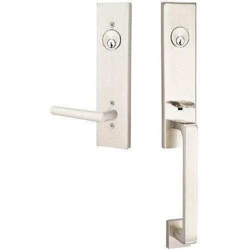 Emtek Davos Tubular Entrance Handleset With Stuttgart Lever Satin Nickel
