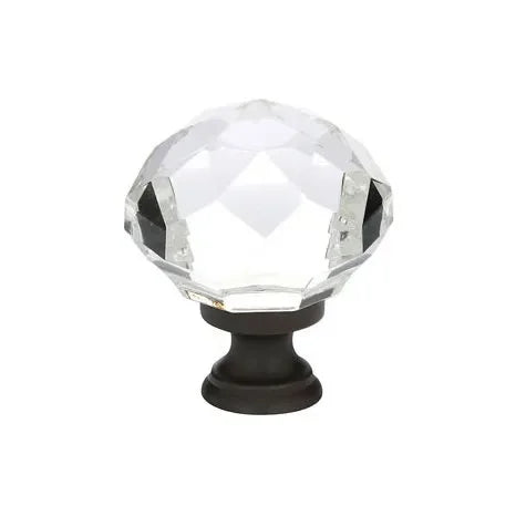The Emtek Diamond Crystal Glass Cabinet Knob in Flat Black finish.