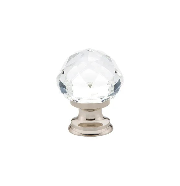 The Emtek Diamond Crystal Glass Knob 1-1/4" Wide (1-7/8" Projection) in Lifetime Polished Nickel finish