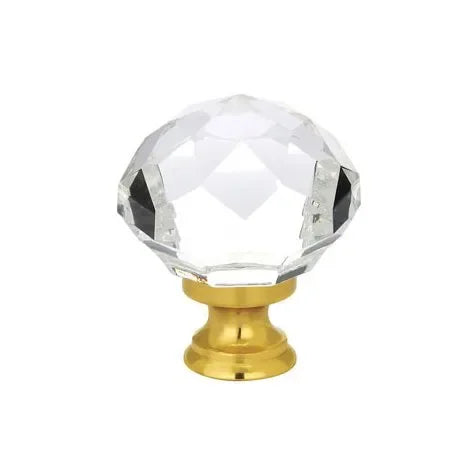 The Emtek Diamond Crystal Glass Cabinet Knob in Unlacquered Brass finish.