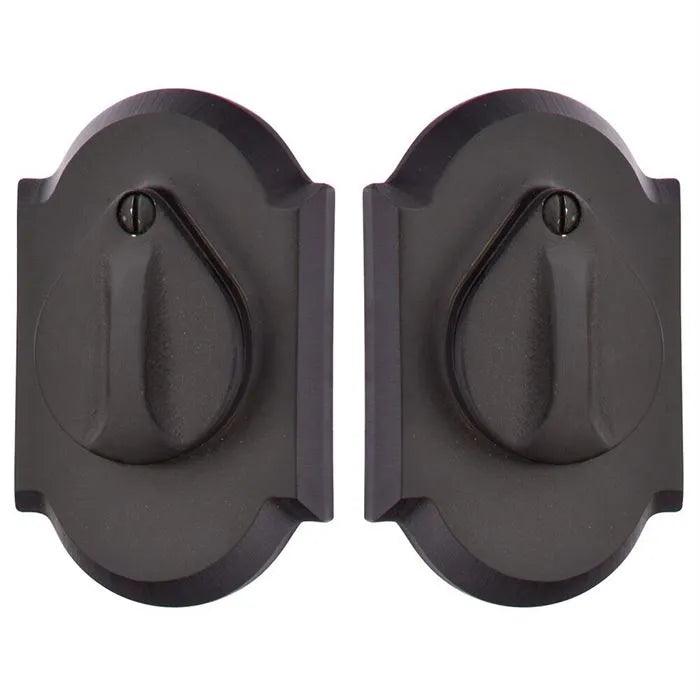 Emtek Double Cylinder #1 Sandcast Bronze Keyed Deadbolt with Flap Flat Black Bronze Patina