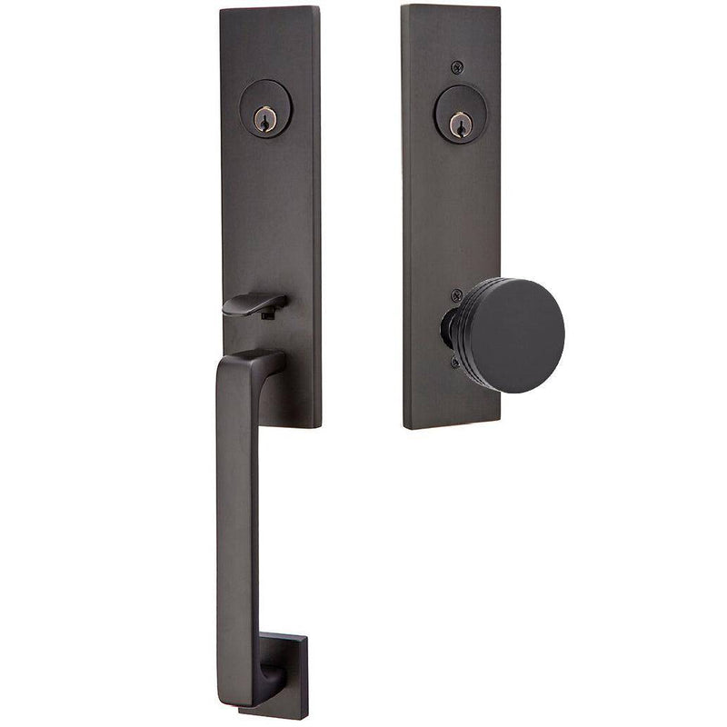 Emtek Davos Handleset with Interior Bern Knob in Flat Black finish