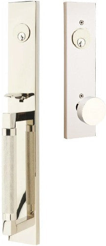 Emtek Hercules Knurled Full Length Tubular Entry Set with Round Knob in Satin Nickel finish