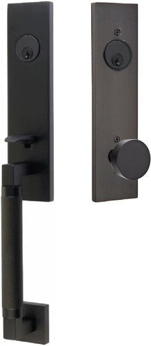 Emtek Hercules Knurled Monolithic Tubular Entry Set with Round Knob in Flat Black finish