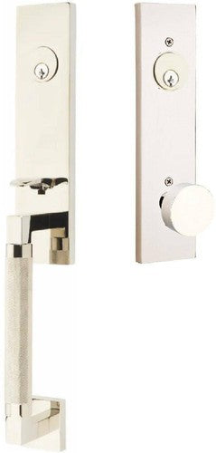 Emtek Hercules Knurled Monolithic Tubular Entry Set with Round Knob in Lifetime Polished Nickel finish