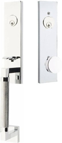 Emtek Hercules Knurled Monolithic Tubular Entry Set with Round Knob in Polished Chrome finish