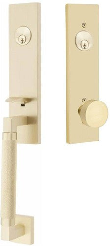 Emtek Hercules Knurled Monolithic Tubular Entry Set with Round Knob in Satin Brass finish