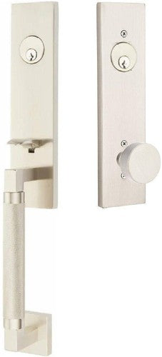 Emtek Hercules Knurled Monolithic Tubular Entry Set with Round Knob in Satin Nickel finish