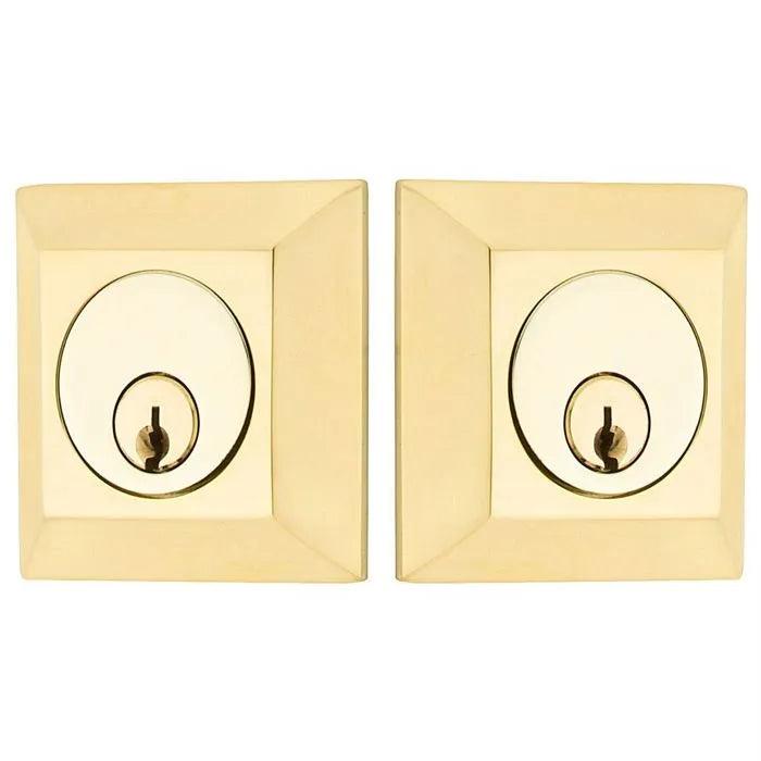 Emtek Double Cylinder Quincy Keyed Deadbolt in Unlacquered Brass finish