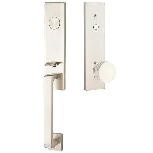Emtek Dummy Davos Tubular Entrance Handleset With Bern Knob Satin Nickel