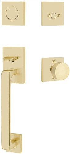 The Emtek Dummy Baden Entrance Handleset With Round Knob in Satin Brass finish