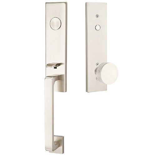 Emtek Dummy Davos Tubular Entrance Handleset With Bern Knob in Satin Nickel finish