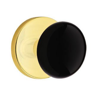 Emtek Ebony Knob with Disk Rosette in Lifetime Polished Brass finish