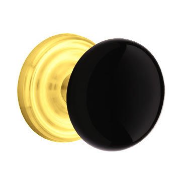 Emtek Ebony Knob with Regular Rosette in Lifetime Polished Brass finish