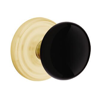 Emtek Ebony Knob with Regular Rosette in Satin Brass finish